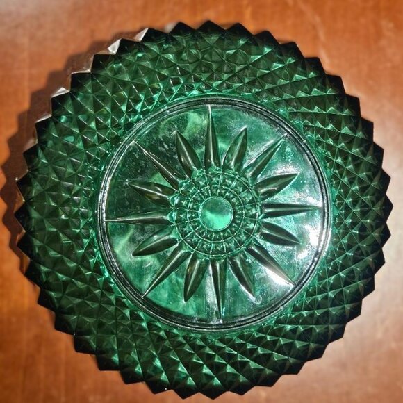 Vintage emerald green glass bowl by Acroroc France starburst stardiamond pattern - Picture 5 of 5